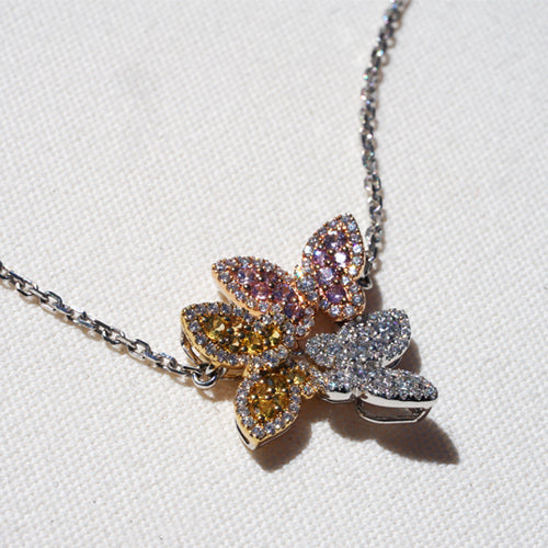 18K Pink, Yellow and white Diamonds in 3 butterfly shape