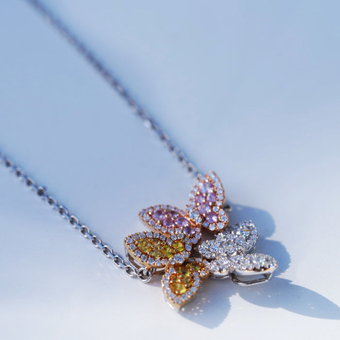 18K Pink, Yellow and white Diamonds in 3 butterfly shape