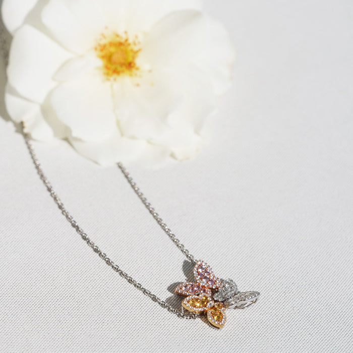 18K Pink, Yellow and white Diamonds in 3 butterfly shape