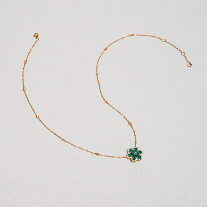 18K Emerald Flower with Center Diamond