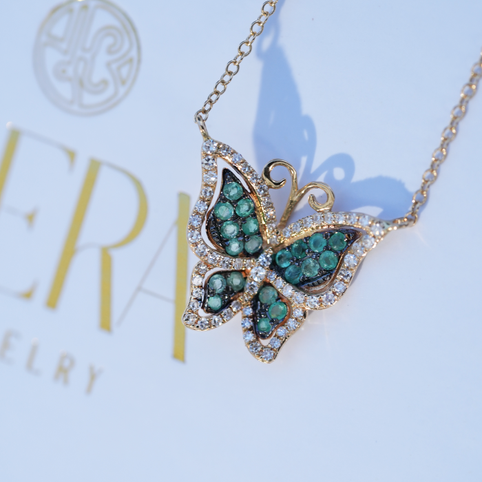 Radiant Green Wings 18k Gold Pendant