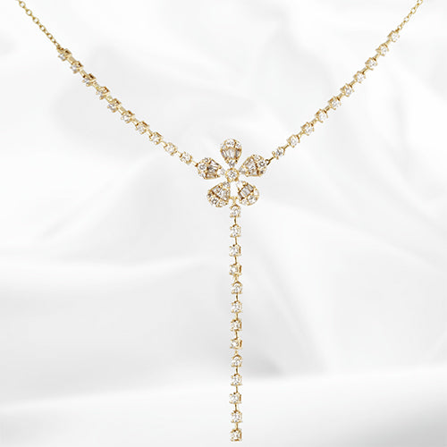 14k Gold Flower Diamond Necklace
