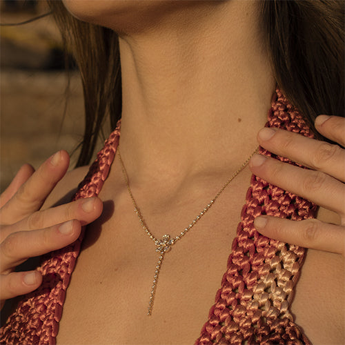 14k Gold Flower Diamond Necklace
