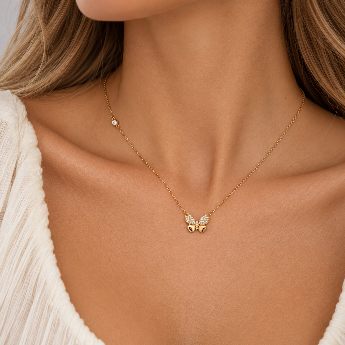 Diamond Pave Butterfly Necklace
