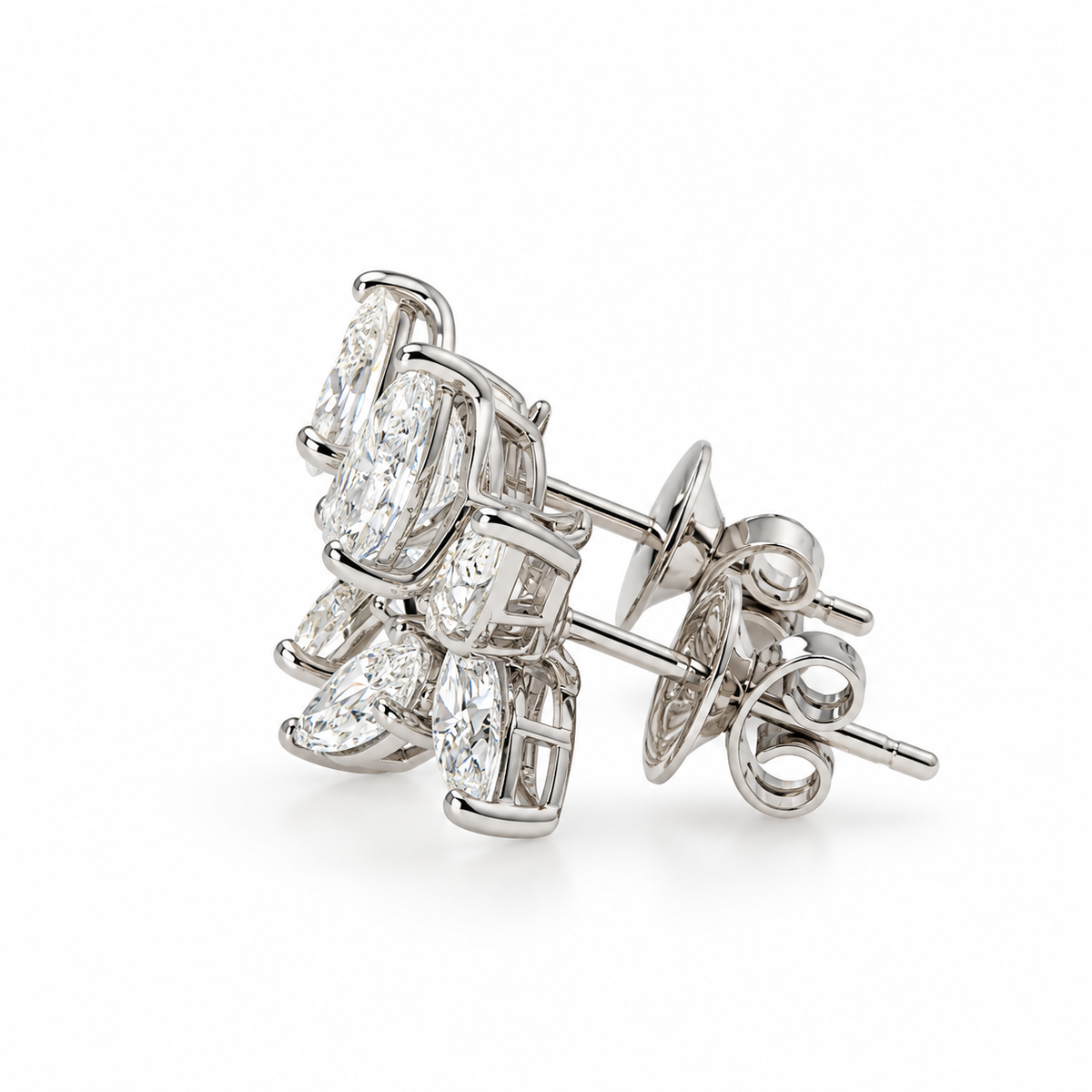 Diamond Floral Cluster Earrings in White Gold