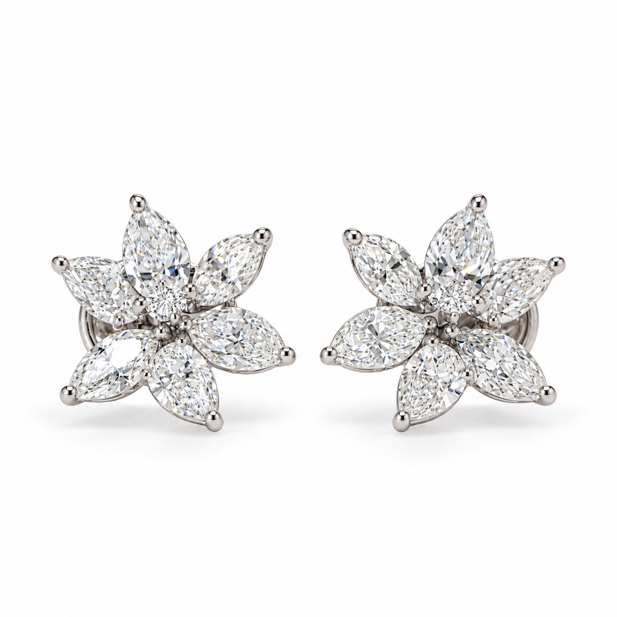 Diamond Floral Cluster Earrings in White Gold