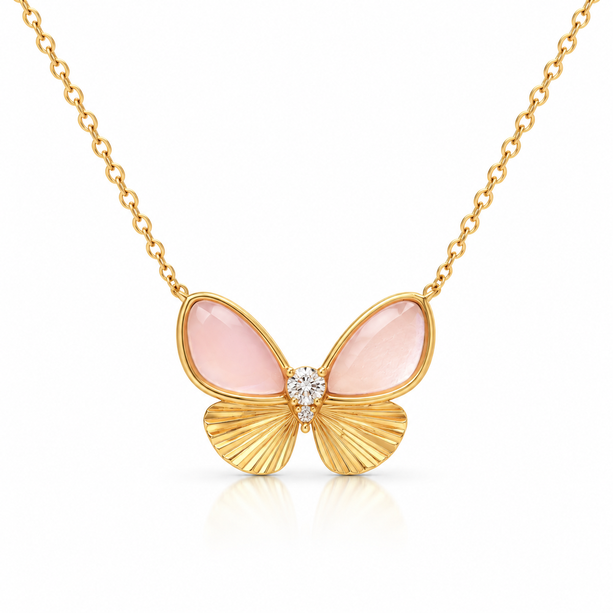 Rose Quartz Butterfly Charm Necklace