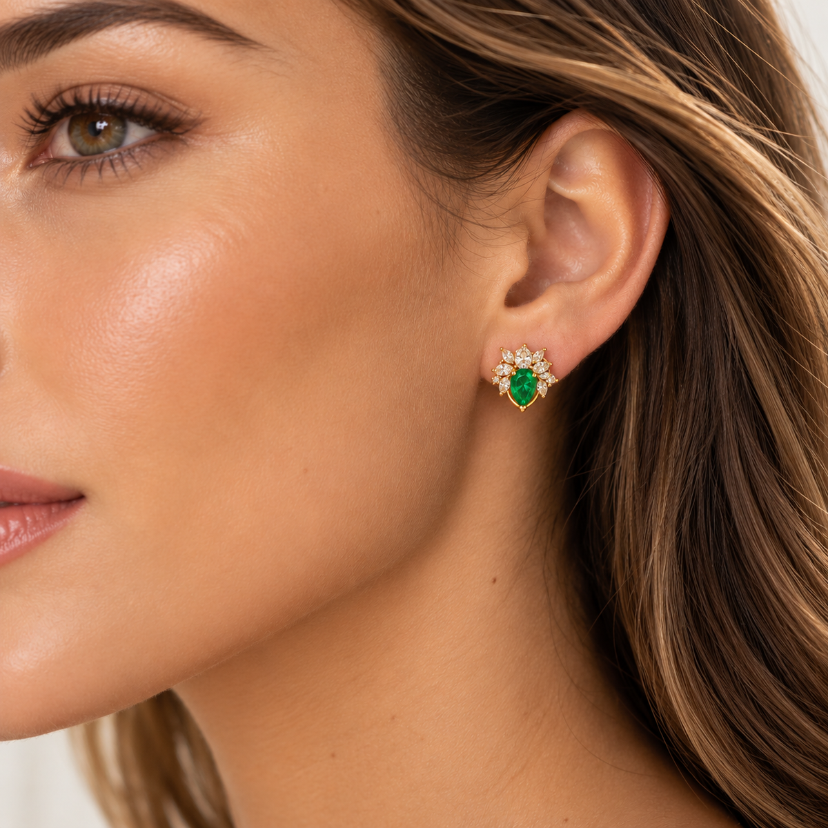 Yellow Gold Pear Cut Emerald Earrings