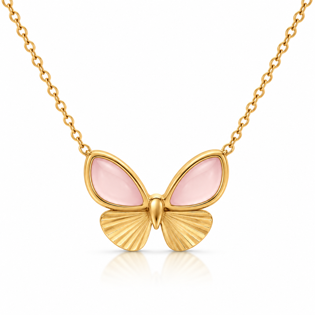 Rose Quartz Butterfly Charm Necklace