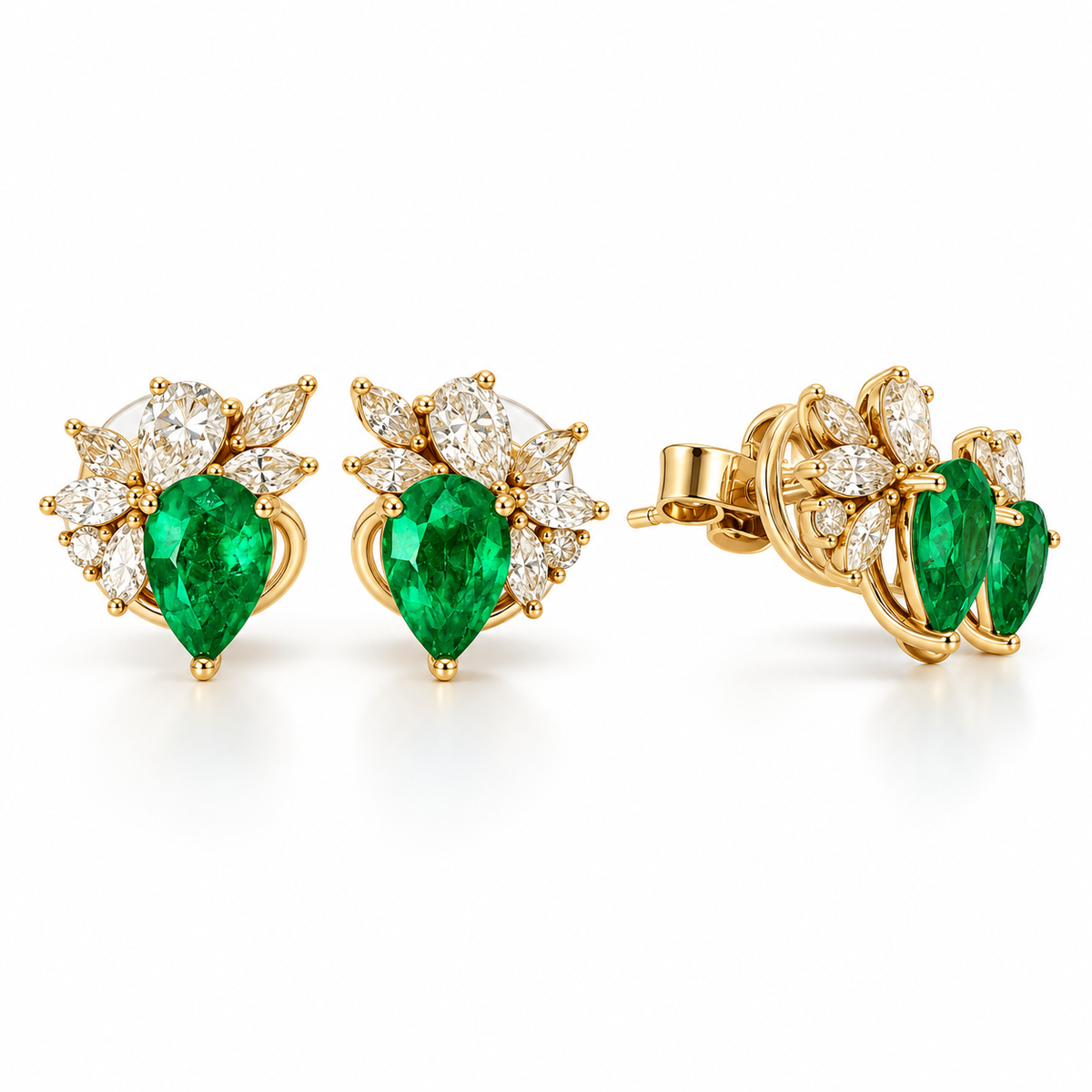Yellow Gold Pear Cut Emerald Earrings