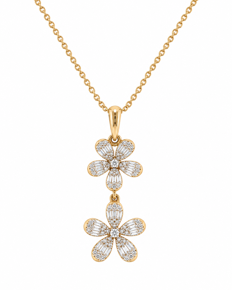 Yellow Gold Diamond Double Flower Pendant