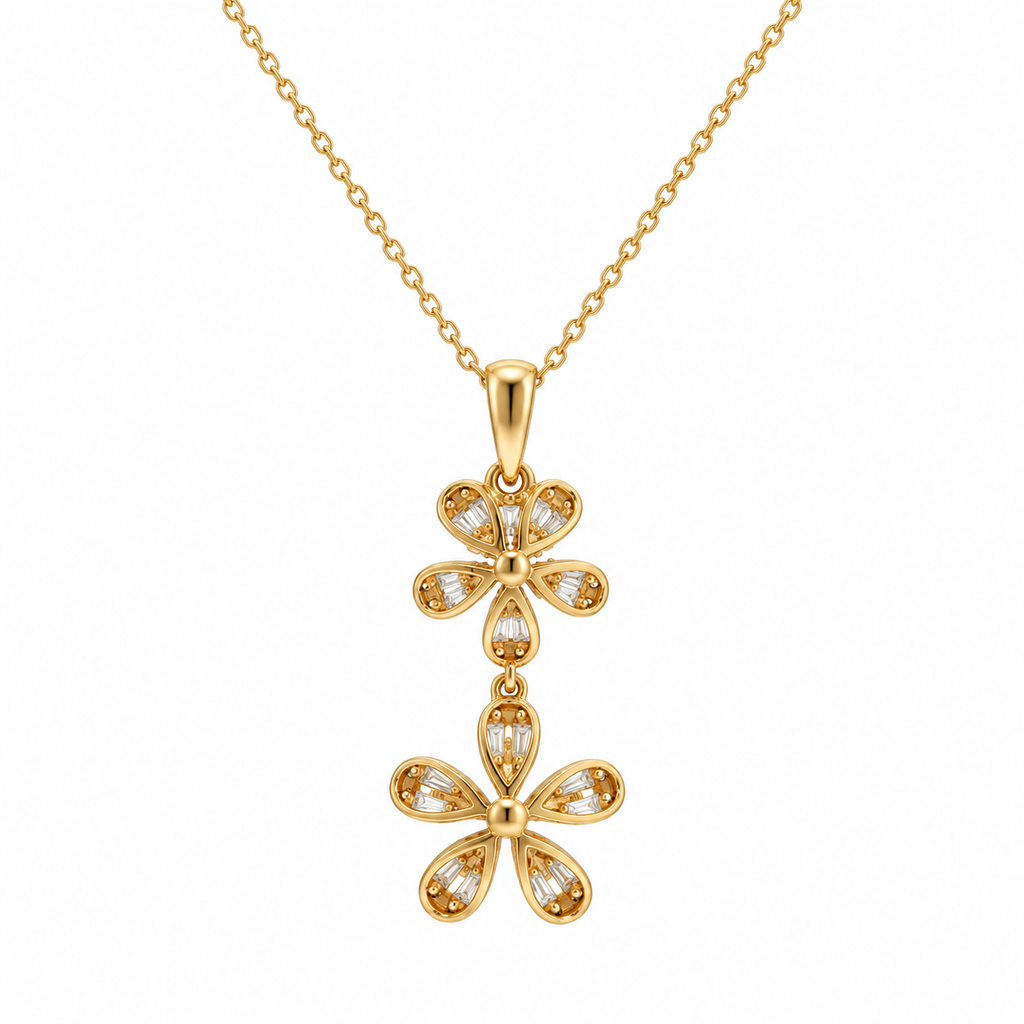 Yellow Gold Diamond Double Flower Pendant