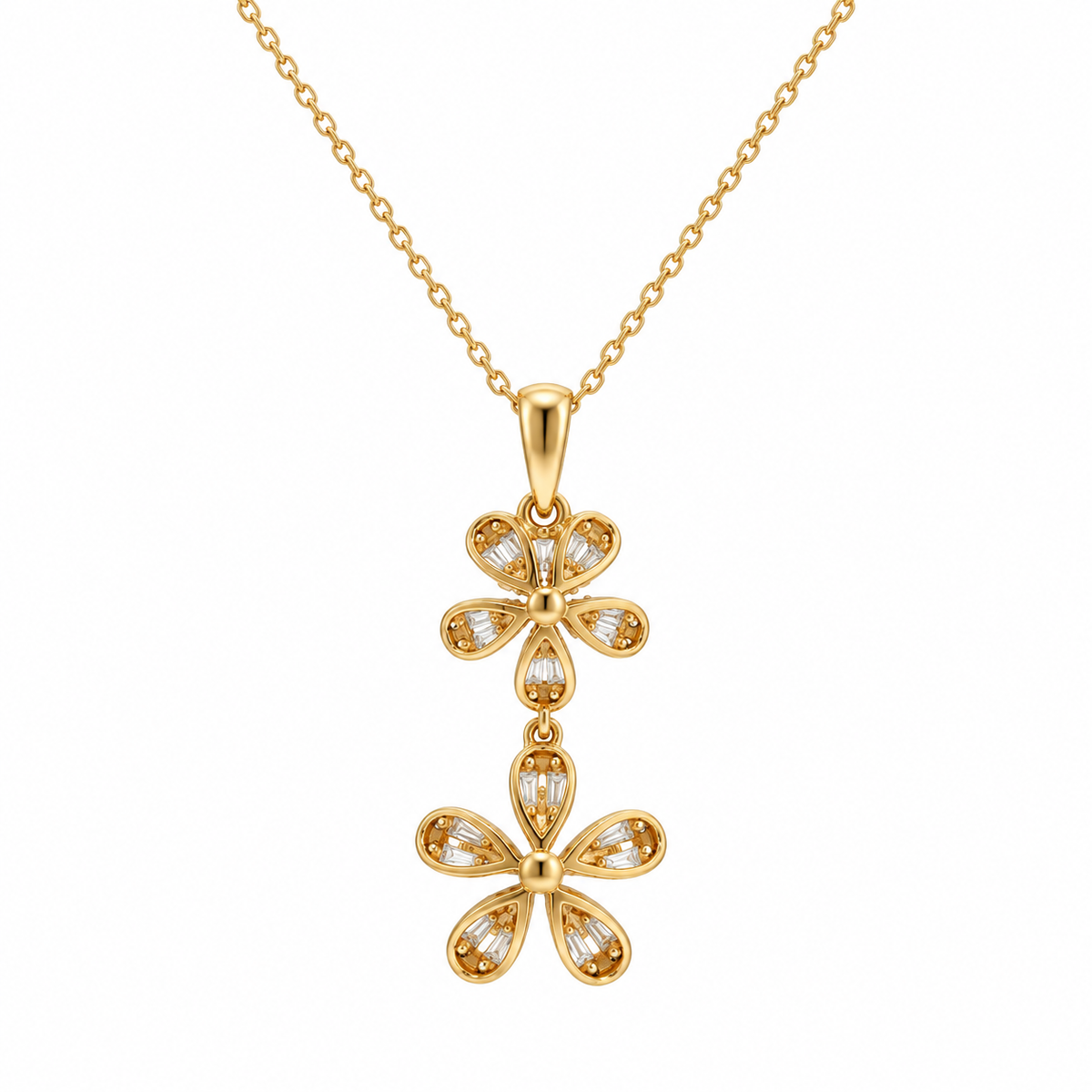 Yellow Gold Diamond Double Flower Pendant