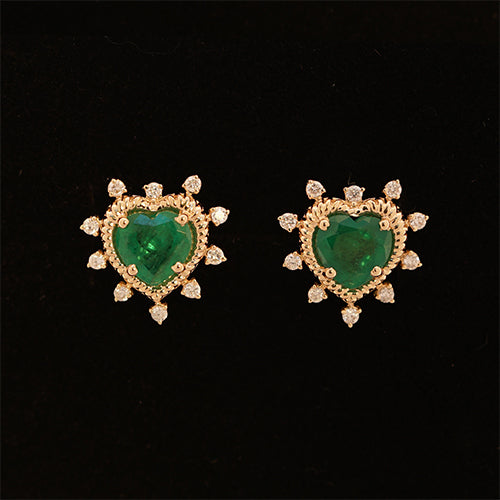 Royal Emerald Heart with Diamonds Earrings