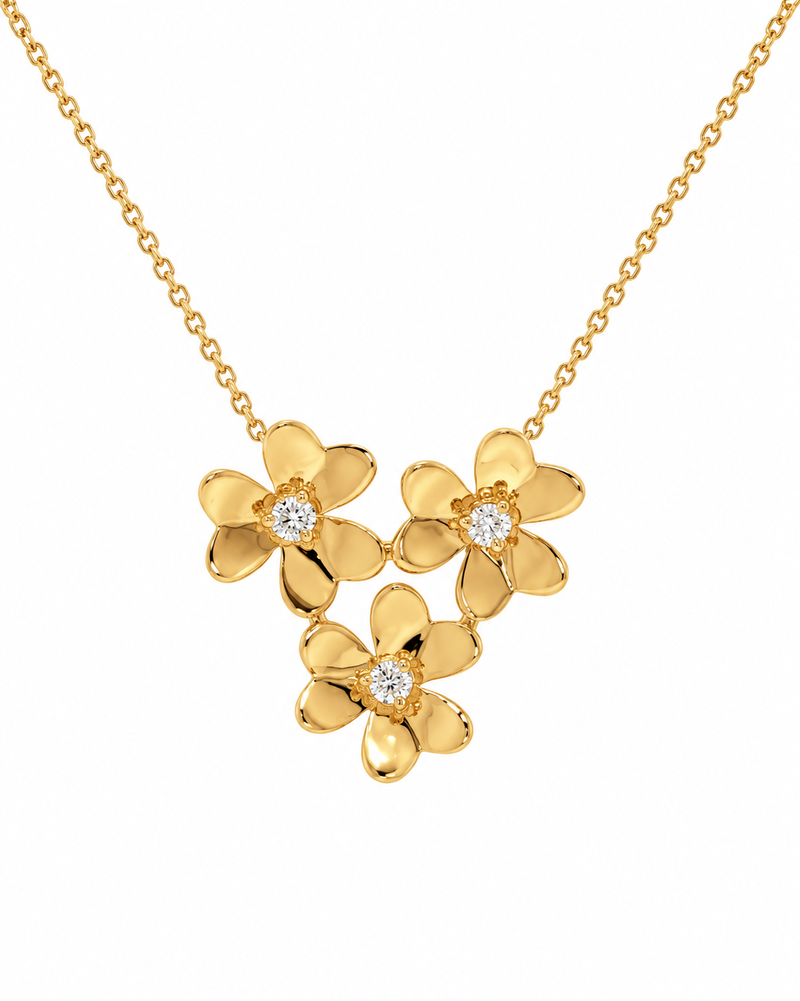 Diamond Floral Cluster Necklace in Yellow Gold