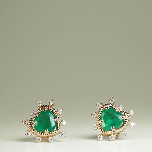 Royal Emerald Heart with Diamonds Earrings