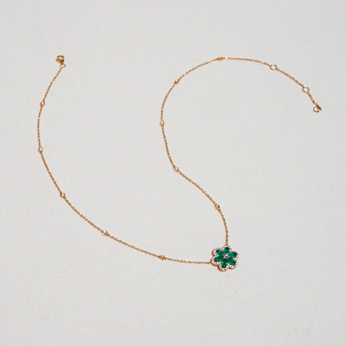 18K Emerald Flower with Center Diamond
