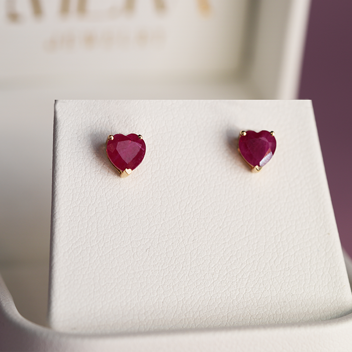 Ruby Heart Shaped Earrings