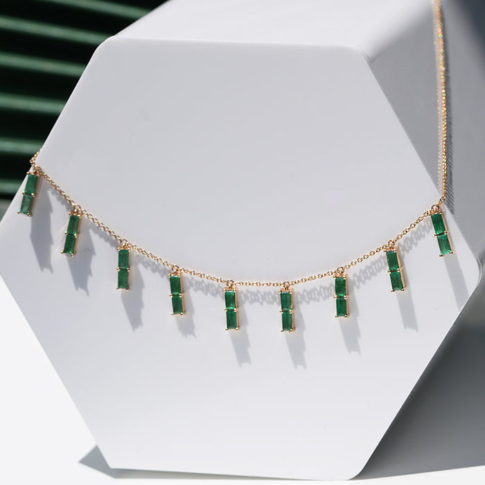 Emerald Gemstone Dangling 14k Necklace