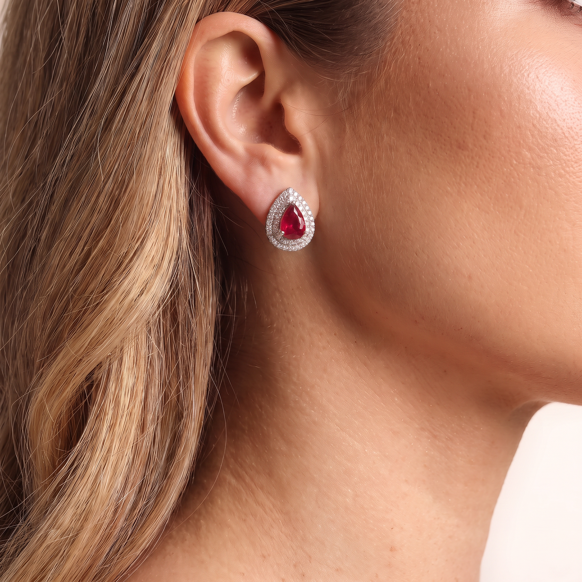 Ruby Teardrop Halo Earrings