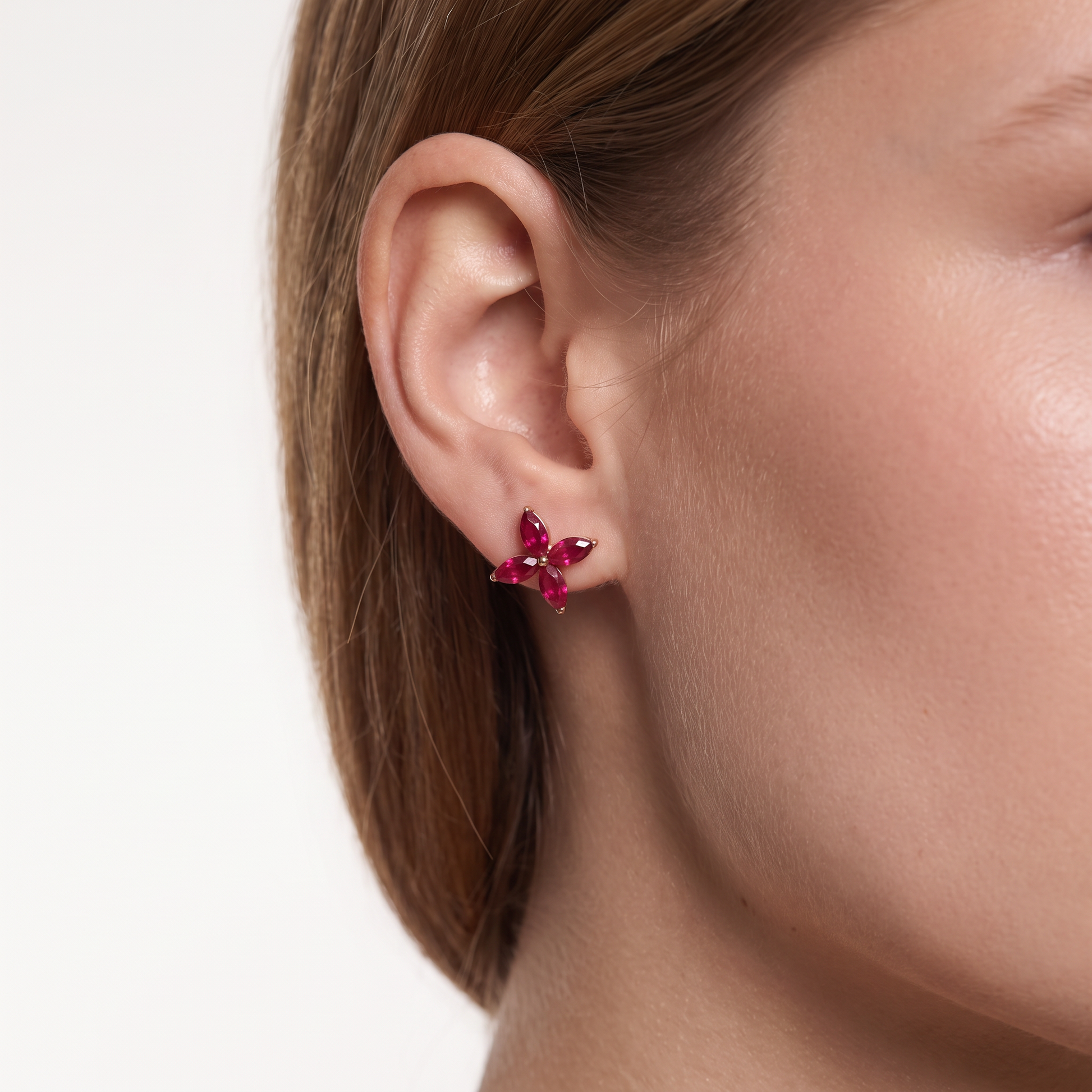 Floral Marquise Ruby Stud