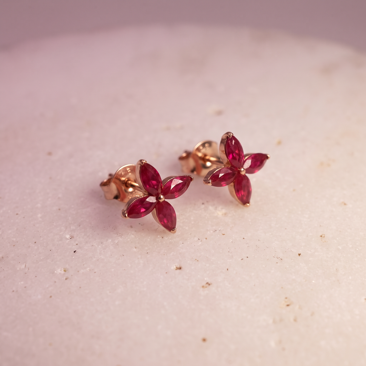 Floral Marquise Ruby Stud