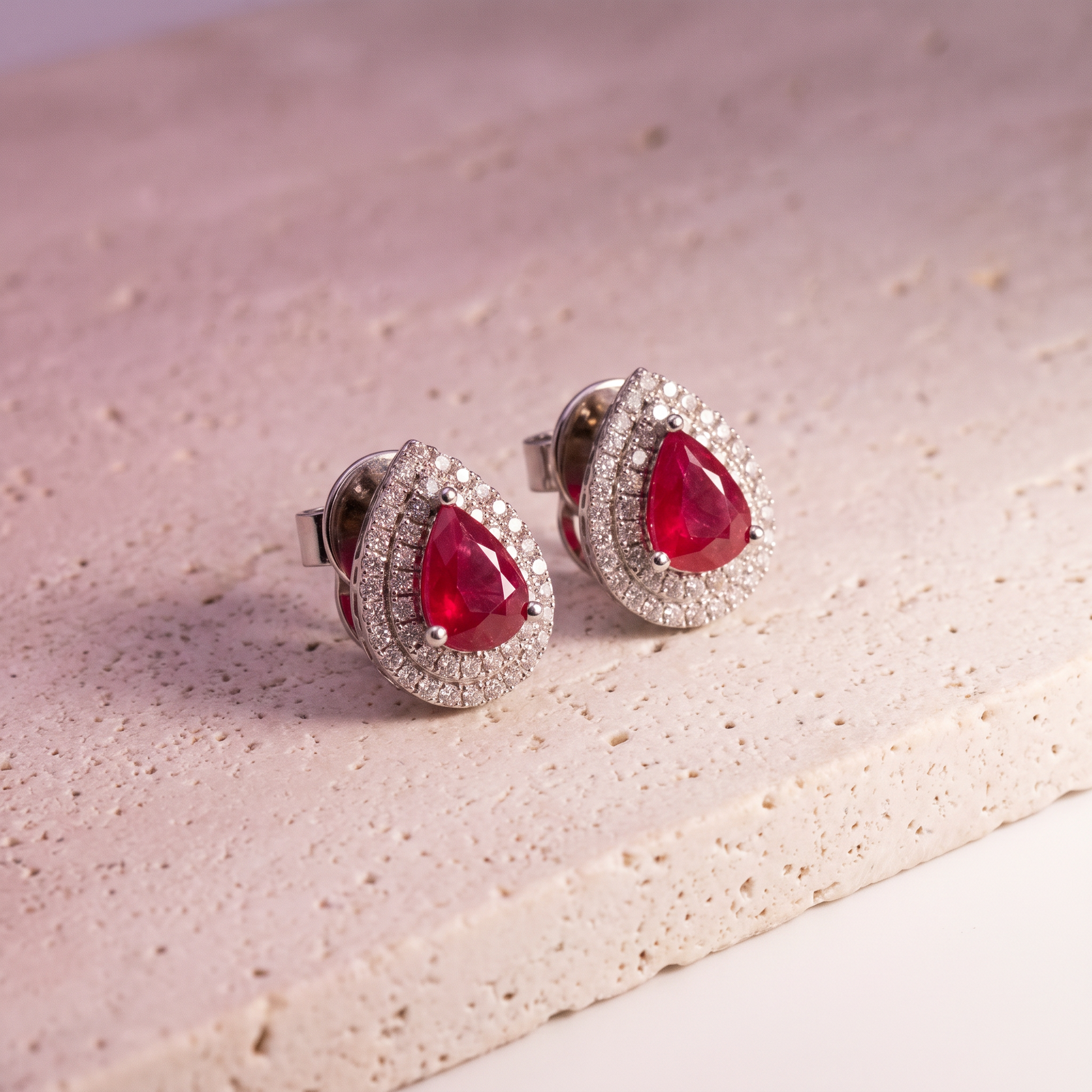 Ruby Teardrop Halo Earrings