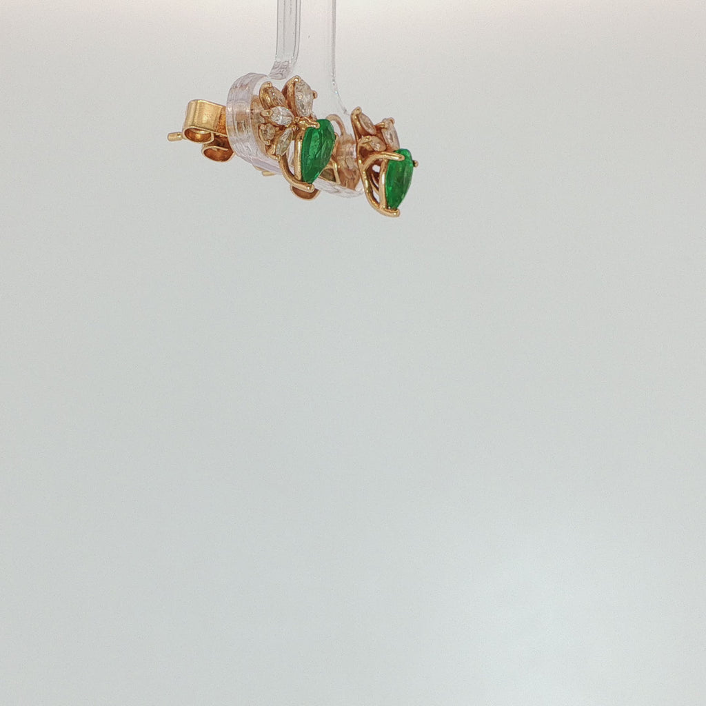 Yellow Gold Pear Cut Emerald Earrings