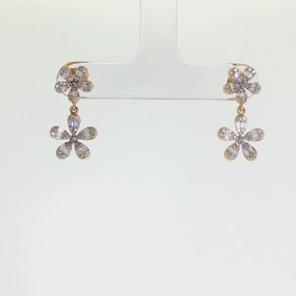 Diamond Floral Drop Earrings in 14k Yellow Gold