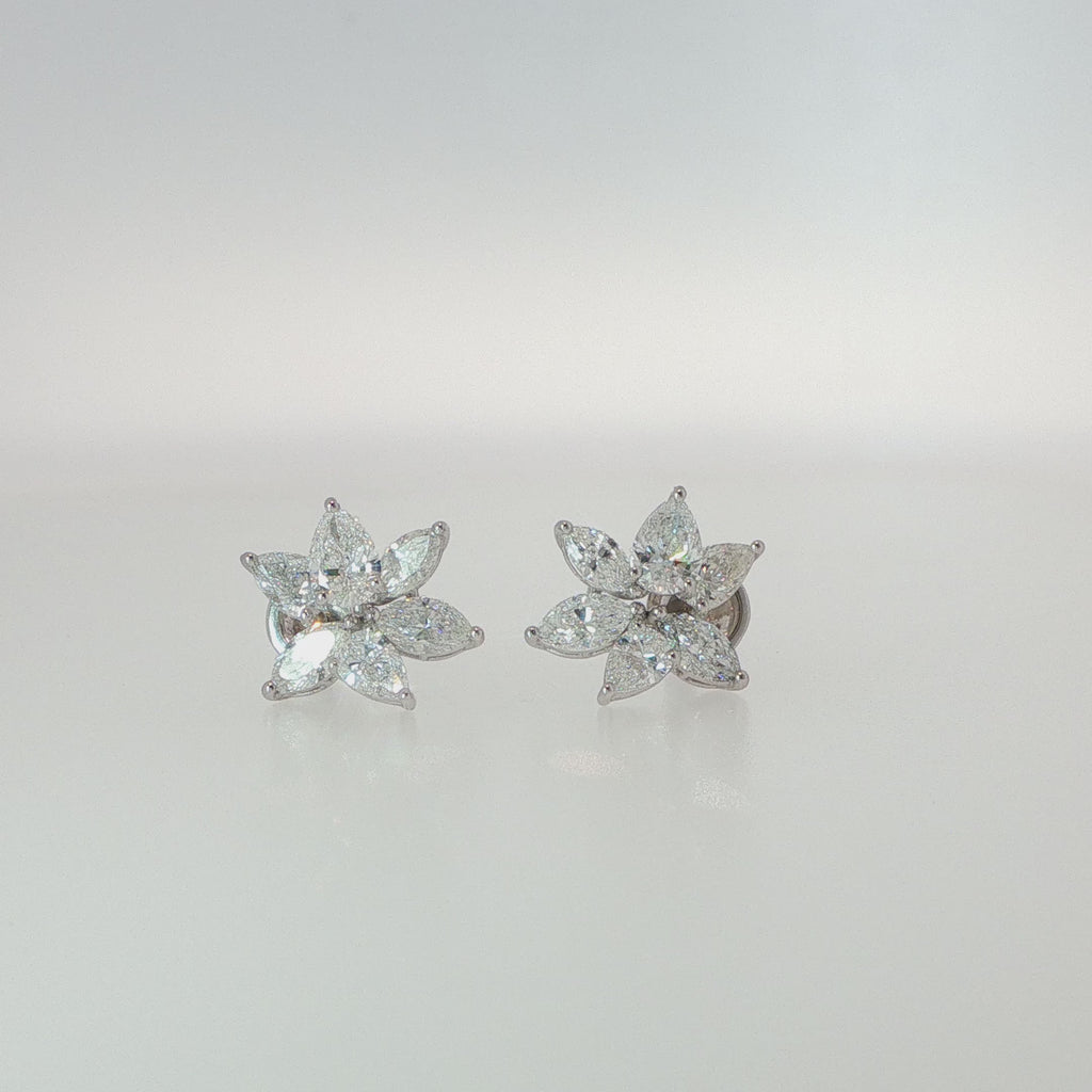 Diamond Floral Cluster Earrings in White Gold