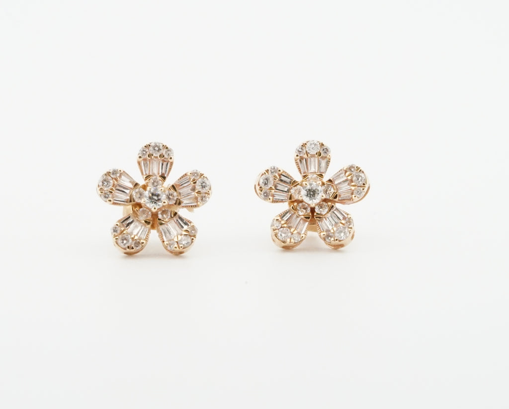 14k Gold Diamond Clover Earrings